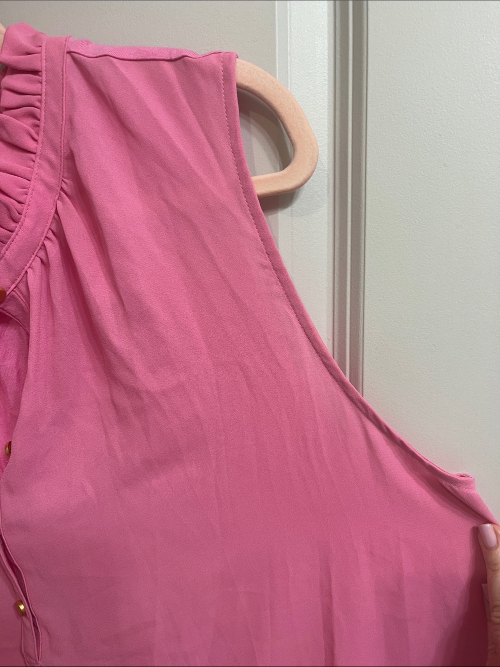 LOFT Pink Ruffle Neck Sleeveless Shell - Picture 6 of 14